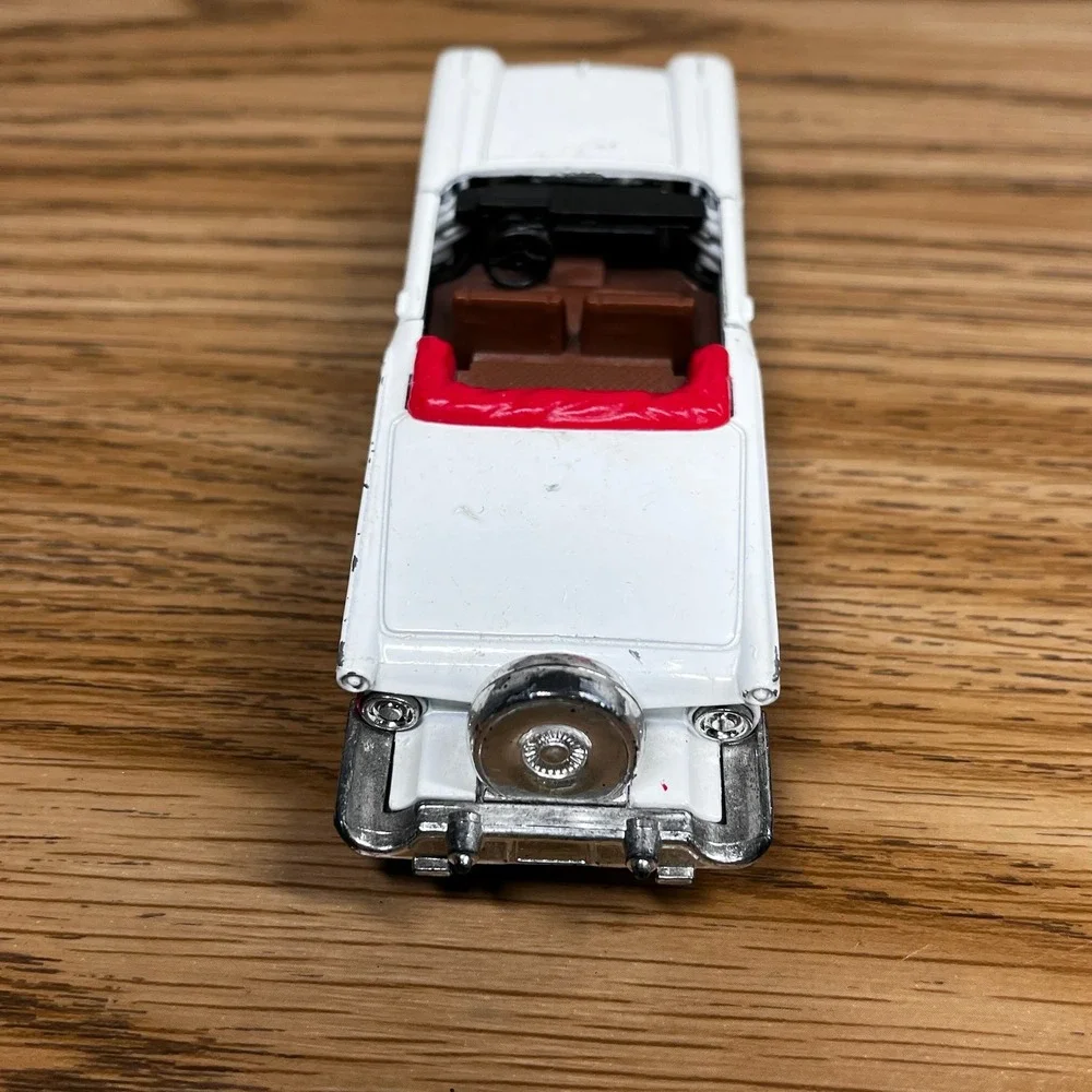 Vintage Diecast Convertible Toy Car White Red Metal 4.5 Inch Retro Aesthetic